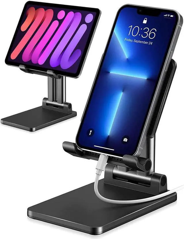 Main image of Cell Phone Stand Holder, Foldable Desktop Phone Stand, Extensiable Anti-Slip Base and Height Angle Adjustable Desk Phone Holder for 4-12.9'' iPad, Kindle, Mobile Phone, Tablet and Switch
