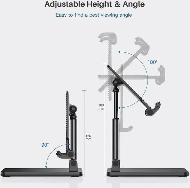 Alt view image 3 of 8 - Cell Phone Stand for Desk - Adjustable Angle Height iPhone Stand for Desk, Foldable Desktop Phone Holder, Tablet Stand Compatible for 4-12.9'' Cell Phone/Tablet (Black)
