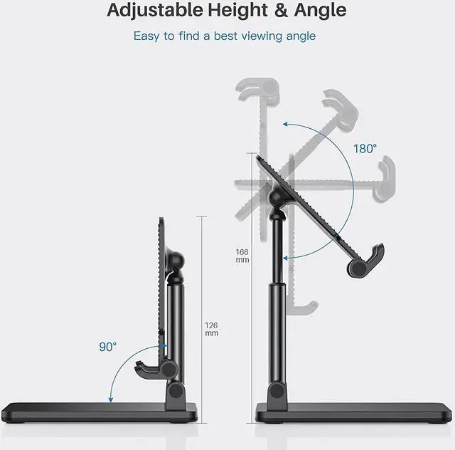 Alt view image 3 of 7 - Cell Phone Stand, Adjustable Height and Angle iPhone Stand for Desk, Foldable Cell Phone Holder Compatible with 4-12.9 Inches iPhone X Xs 11 12 13 Pro Max XR SE/iPad/Kindle/Tablet (Black)