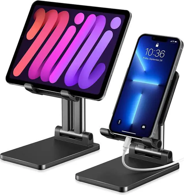 Main image of Desk Cell Phone Stand,Exmott Portable Foldable Cellphone Stand Holder for Office,Adjustable iPhone Stand Compatible with All Mobile Phone, iPhone, iPad, Tablet 4-13'' e-Reader Desk Accessories