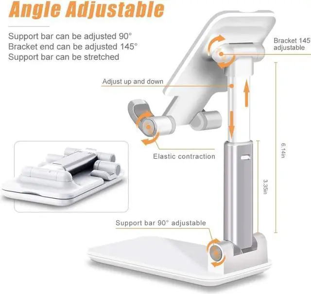 Alt view image 3 of 7 - Cell Phone Stand, Angle Height Adjustable Phone Stand for Desk, Foldable Cell Phone Holder, Cradle, Dock, Tablet Stand, Case Friendly Compatible with All 4-12.9'' Phone/iPad/Kindle/Tablet, White