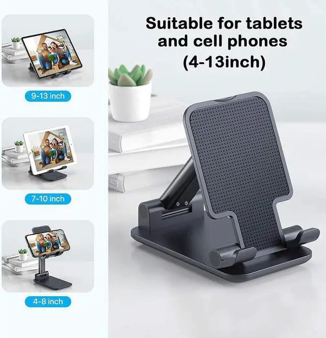 Alt view image 5 of 7 - Cell Phone Stand for Desk - Desktop Adjustable Angle Height iPhone Stand for Desk, Foldable Desktop Phone Holder, Tablet Stand Compatible for 4-12.9Inches Cell Phone/Tablet (Upgraded T9, Black)