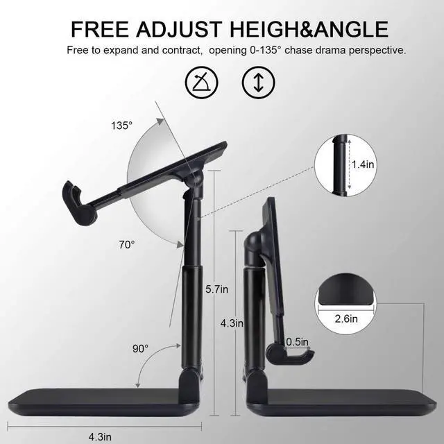 Alt view image 3 of 7 - Cell Phone Stand for Desk - Desktop Adjustable Angle Height iPhone Stand for Desk, Foldable Desktop Phone Holder, Tablet Stand Compatible for 4-12.9Inches Cell Phone/Tablet (Upgraded T9, Black)