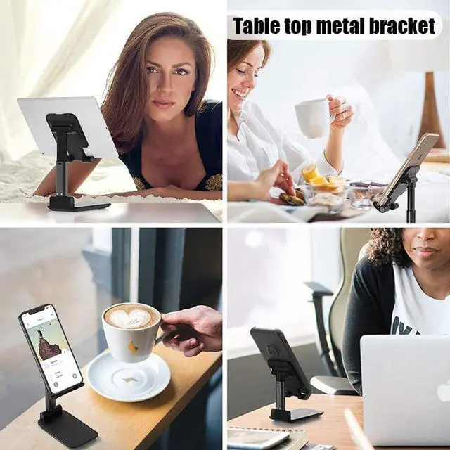 Alt view image 6 of 7 - Cell Phone Stand for Desk - Desktop Adjustable Angle Height iPhone Stand for Desk, Foldable Desktop Phone Holder, Tablet Stand Compatible for 4-12.9Inches Cell Phone/Tablet (Upgraded T9, Black)