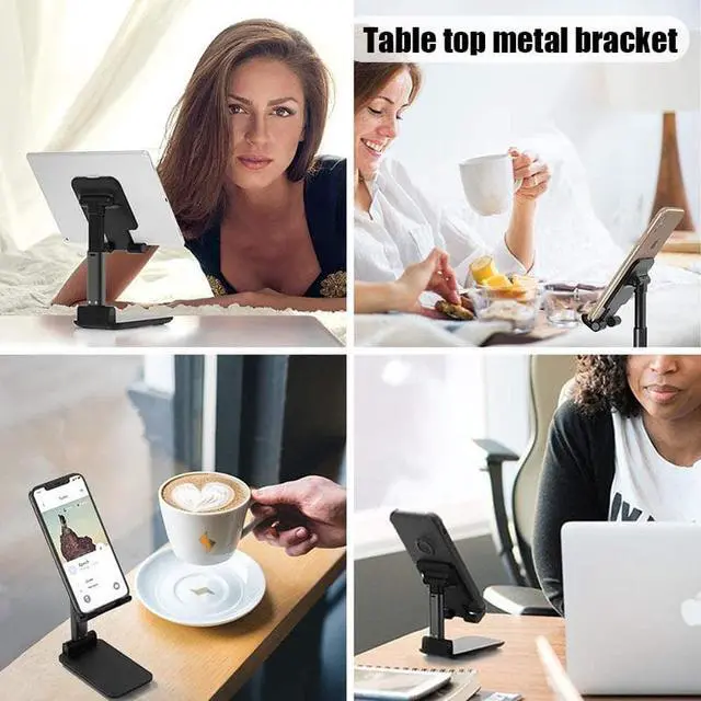 Alt view image 6 of 7 - Desktop Foldable Phone Holder,Upgraded T9 Angle Height Adjustable Phone Stand for Desk, Compatible with and More 4.7-12.9 inch Devices, iPhone 13/12/11 Pro Max, Samsung Galaxy S10 S21 Ultra (Black)