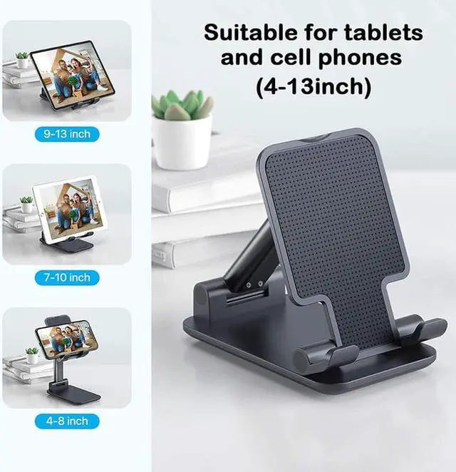 Alt view image 5 of 8 - Cell Phone Stand, Angle Height Adjustable Phone Stand for Desk, Foldable Cell Phone Holder, Cradle, Dock, Tablet Stand, Case Friendly Compatible with All 4-12.9Inches Phone/iPad/Kindle/Tablet,T9 Black