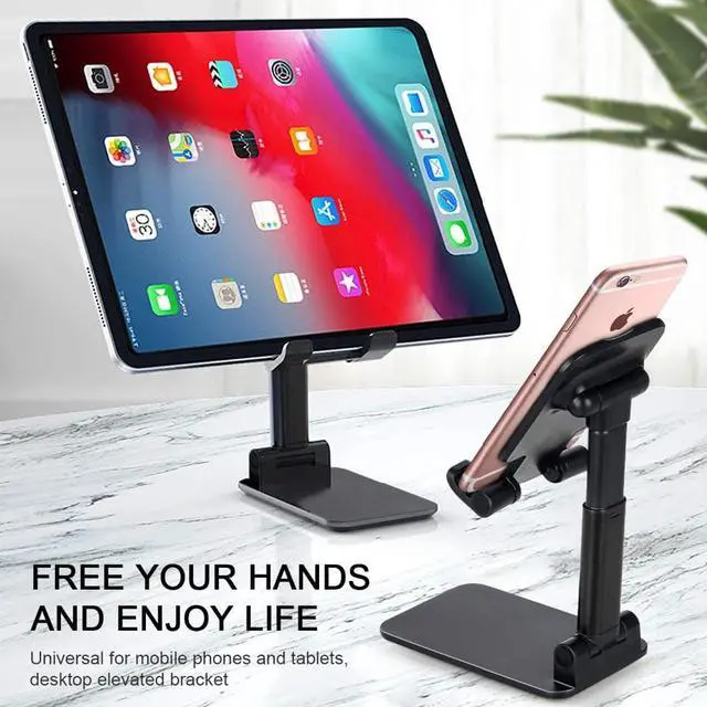 Alt view image 2 of 8 - Cell Phone Stand, Angle Height Adjustable Phone Stand for Desk, Foldable Cell Phone Holder, Cradle, Dock, Tablet Stand, Case Friendly Compatible with All 4-12.9Inches Phone/iPad/Kindle/Tablet,T9 Black