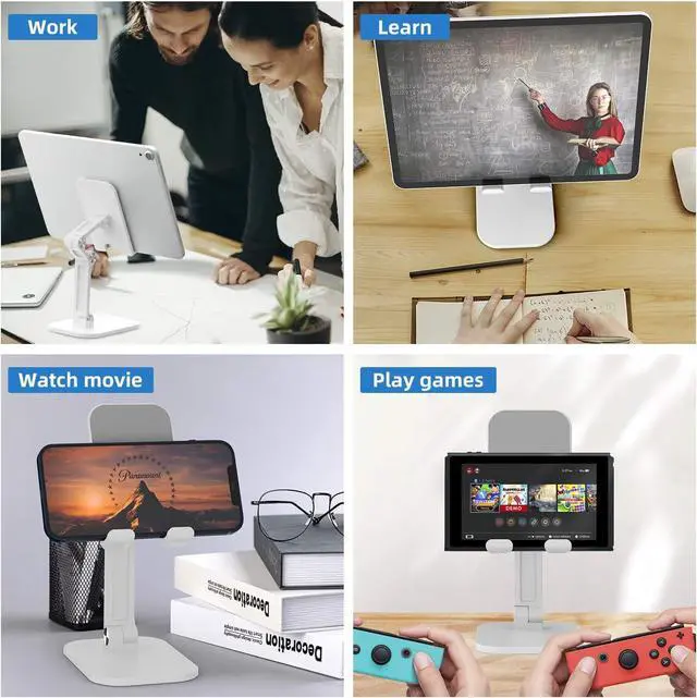 Alt view image 6 of 8 - Upgraded Desktop Cell Phone Stand, Adjustable Height and Angle iPhone Stand, Foldable Cell Phone Holder Compatible with 4-12.9 Inches iPhone X Xs 11 12 13 Pro Max XR SE/iPad/Kindle/Tablet (White)