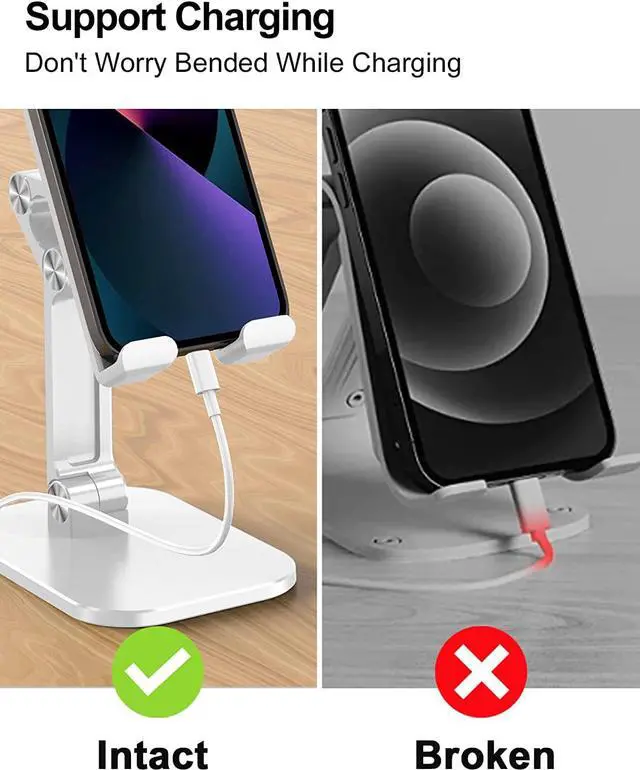 Alt view image 4 of 8 - Upgraded Desktop Cell Phone Stand, Adjustable Height and Angle iPhone Stand, Foldable Cell Phone Holder Compatible with 4-12.9 Inches iPhone X Xs 11 12 13 Pro Max XR SE/iPad/Kindle/Tablet (White)