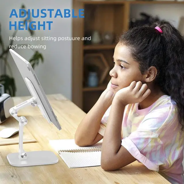 Alt view image 5 of 7 - Desktop Foldable Phone Holder,Upgraded Angle Height Adjustable Phone Stand for Desk, Compatible with (4.7-12.9") iPad, ipad Pro 12.9, Air Mini 4, iPhone, Kindle, Switch (White)