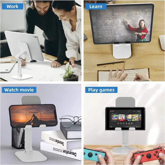 Alt view image 7 of 7 - Cell Phone Stand, Angle Height Adjustable Phone Stand for Desk, Foldable Cell Phone Holder, Cradle, Dock, Tablet Stand, Case Friendly Compatible with All 4-12.9Inches iPhone,iPad,Tablet, Kindle, White