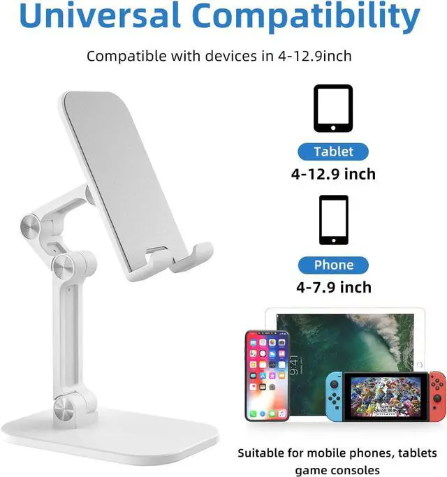 Alt view image 3 of 7 - Upgraded Cell Phone Holder, Adjustable Desktop Cell Phone Stand Cradle Dock Foldable Phone Stand Compatible with 4-12.9 Inches iPhone X Xs 11 12 13 Pro Max XR SE/iPad/Kindle/Tablet, White