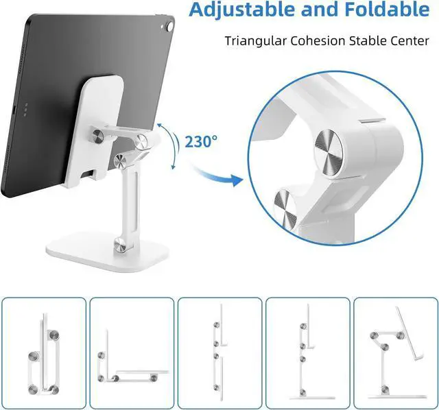 Alt view image 4 of 7 - Upgraded Cell Phone Holder, Adjustable Desktop Cell Phone Stand Cradle Dock Foldable Phone Stand Compatible with 4-12.9 Inches iPhone X Xs 11 12 13 Pro Max XR SE/iPad/Kindle/Tablet, White