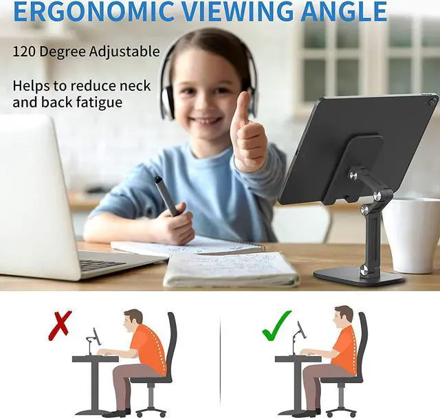 Alt view image 5 of 7 - Cell Phone Stand for Desk - Desktop Adjustable Angle Height iPhone Stand for Desk, Foldable Desktop Phone Holder, Tablet Stand Compatible for 4-12.9Inches iPhone,iPad,Tablet, Kindle (Upgraded, Black)