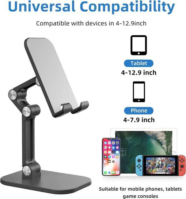 Alt view image 3 of 7 - Upgraded Cell Phone Holder, Adjustable Desktop Cell Phone Stand Cradle Dock Foldable Phone Stand Compatible with 4-12.9 Inches iPhone X Xs 11 12 13 Pro Max XR SE/iPad/Kindle/Tablet, Black