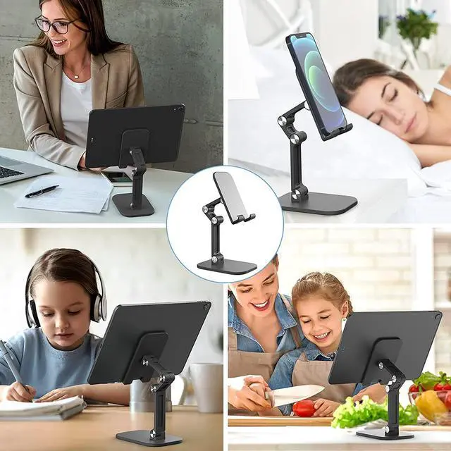 Alt view image 7 of 7 - Cell Phone Stand for Desk,Angle Height Adjustable Cell Phone Holder on Home and Office, Phone Stand Cradle Compatible with 4-12.9 Inches iPhone X Xs 12 13 Pro Max XR SE/iPad/Kindle/Tablet, Black