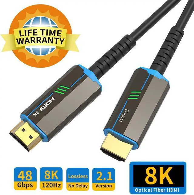Main image of 8K HDMI 2.1 Cable 160ft, MeloAudio Fiber Optic 48Gbps Ultra High Speed HDMI Cable HDR eARC HDCP2.2 2.3 Support 4K 120Hz 8K 60Hz Compatible with PS5,LG C9,RTX 3090/80, Xbox Series, in Wall CL3 Rated