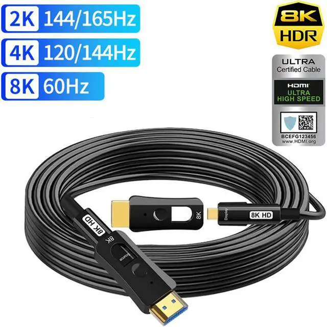 Main image of 8K Fiber Optic HDMI Cable In-Wall 328ft, Fiber HDMI 2.1 Cable Micro-HDMI HDMI-compatible Supports 8K@60Hz, 4K@120Hz, 48Gbps, eARC, HDR10, 4:4:4 Compatible with Apple TV / PS5 / RTX 3090/3080 and More