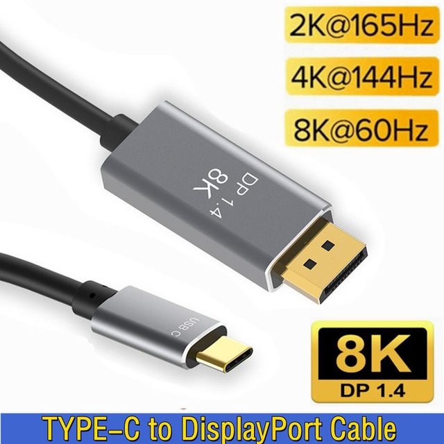 Thunderbolt 3 USB-C To DisplayPort 1.4 Cable – 8K 4K, Silver, Male To Male, Round Cord