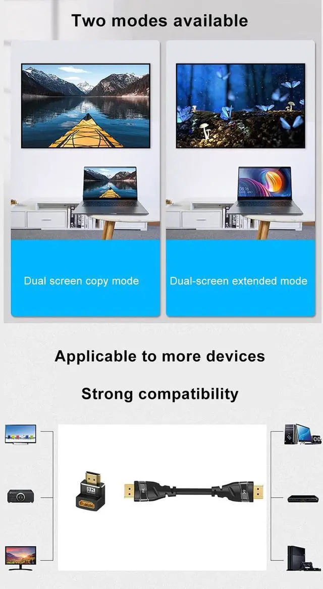 Alt view image 6 of 8 - 8K HDMI 90 Degree and 270 Degree Adapter, Jansicotek HDMI Right Angle Adapter Male to Female HDMI 2.1 8K@60Hz 4K@120Hz Cable Adapter for HDTV Switch Laptop PS4 PS5 Xbox