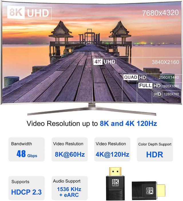 Alt view image 4 of 7 - HDMI Male to Female Adapter 8K@60Hz 4K@120Hz, 2 Pack HDMI Extender Connector for Fire Stick TV Roku Monitor Laptop Projector PS5