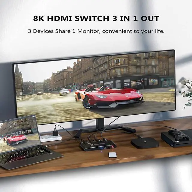 Alt view image 7 of 7 - Jansicotek Aluminum Shell HDMI Switcher with Remote Control, HDMI-compatible 2.1 3 in 1 out Ultra speed 48Gbps 8K@60Hz 4K@120Hz Switch adapter With switch button For HDTV Projector