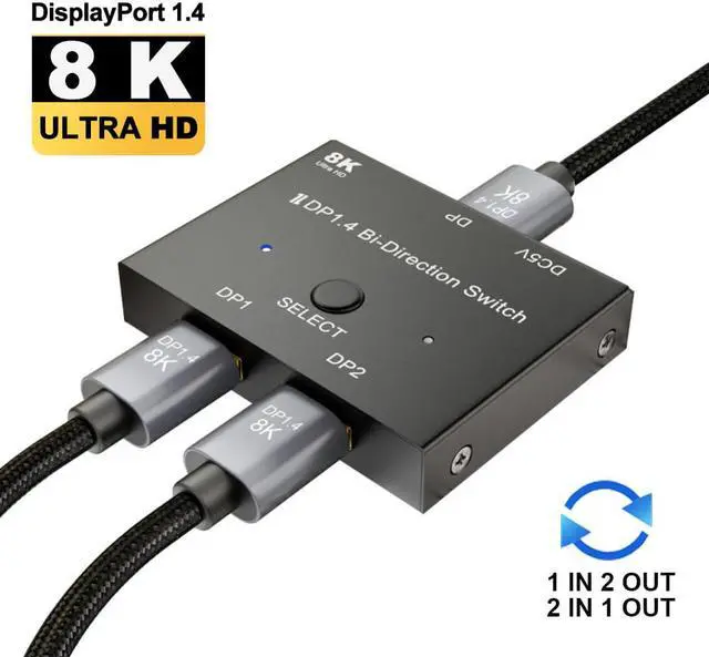 Main image of Jansicotek DisplayPort 8K DP1.4 2In 1Out 1In 2Out Switch Bi-Direction 8K@30Hz 4K@120Hz Splitter Converter for Multiple Source and displays