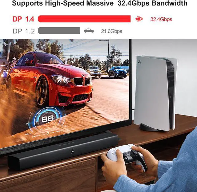 Alt view image 6 of 7 - Jansicotek Fiber 8K 4K DisplayPort Cable DP 1.4 HBR3 8K@60Hz 4K@144Hz High Speed 32.4Gbps Optical Fiber Slim and Flexible DP to DP Cable 10m 33ft