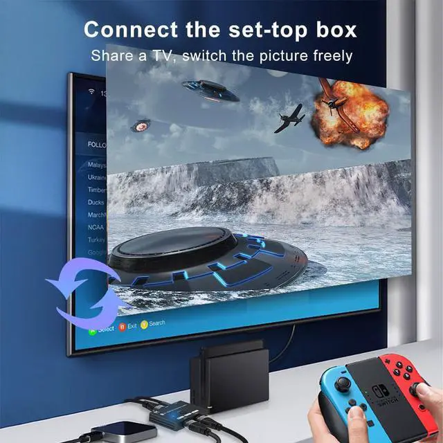 Alt view image 6 of 7 - Jansicotek 8K@60Hz HDMI 2.1 Switch, 4K@120Hz HDMI Switch 2In 1Out/1In 2Out, 2 Ports HDMI Switcher Selector, Support 1080P@240Hz, 48Gbps High Speed for PS5, Xbox, Fire Stick, Roku, UHD Monitor