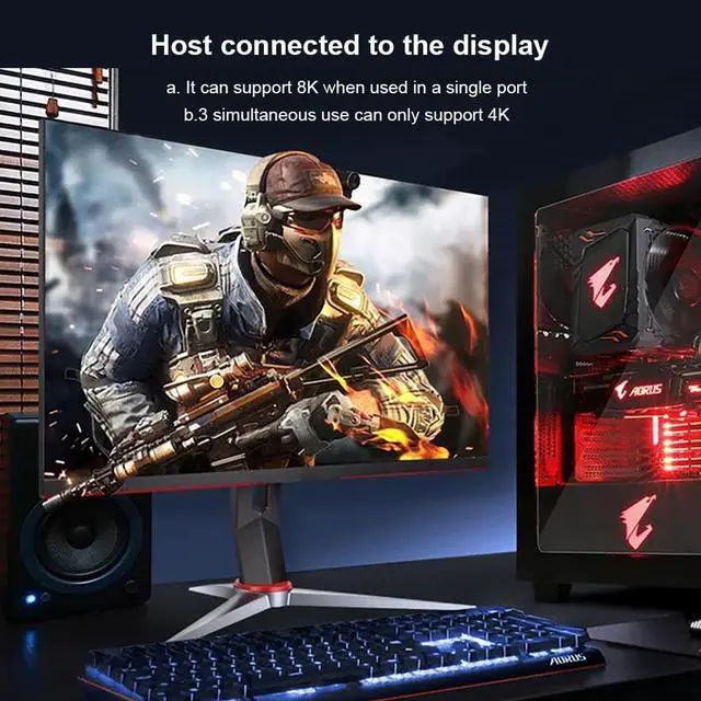 Alt view image 7 of 7 - Jansicotek 8k Displayport 1.4 Switcher Splitter 1x3 Direction 3 Port DP Switch 8K@30Hz 4K@144Hz HDR for Multiple Source and display