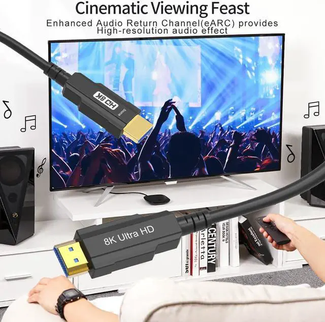 Alt view image 6 of 7 - 8K Fiber Optic HDMI Cable 33ft, Jansicotek Fiber HDMI 2.1 Fiber Optic Long cable in-Wall Support 8K@60Hz,4K@120Hz, 48Gbps, Dynamic HDR 10, eARC, HDCP2.2, 4:4:4, Compatible with Apple TV, Switch