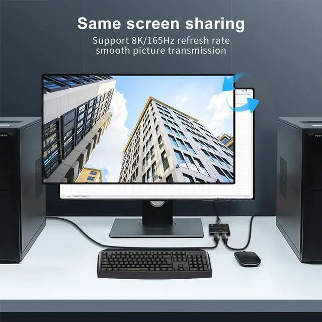 Alt view image 7 of 7 - Jansicotek DisplayPort Switch 8K Splitter Bidirectional DP 1.4 Switcher 2 in 1 Out/1 in 2 Out Supports 8K@60Hz 4K@120Hz Compatible with PC Host Monitor Laptop etc