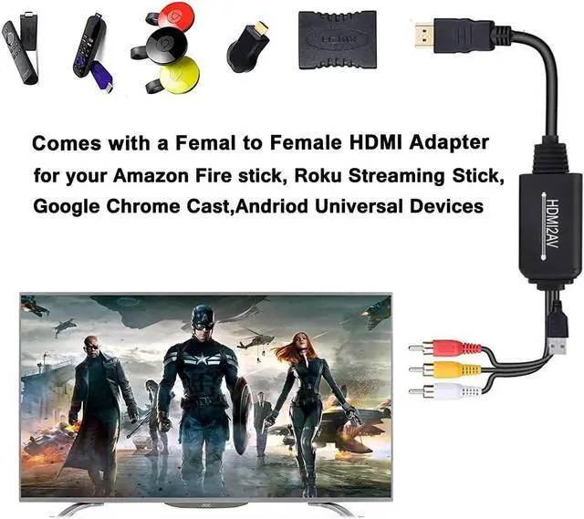 Alt view image 6 of 7 - Jansicotek 1080P HDMI to RCA Adapter with HDMI Coupler for Any HDMI Streaming Devices, Wii, PS3, PS4, Xbox, DVD Player and More. All-in-One HDMI to 3RCA Composite AV Video Converter