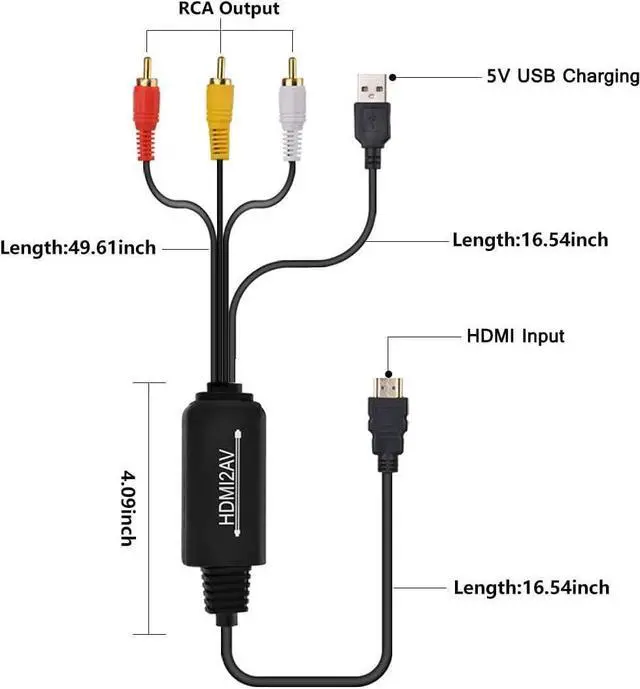 Alt view image 5 of 8 - HDMI to RCA Converter,Jansicotek HDMI to Audio Video Converter, Plug and Play, Convert HDMI Signal to RCA (AV) Composite Video and L/R Stereo Audio Signals (HDMI to RCA Converter Cable)