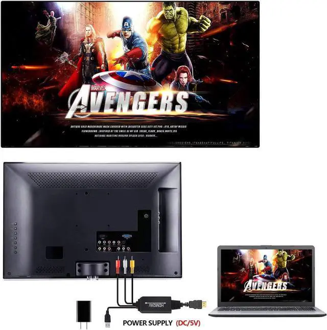 Alt view image 7 of 7 - Jansicotek HDMI to RCA Converter, Accessories Stable DVD USB Charging RCA Home Office AV Output Video Audio For PC VCR HDTV Plug Play Converter Cable 1080P HD