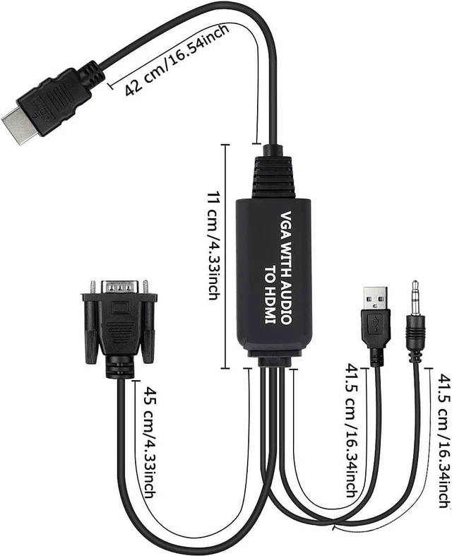 Alt view image 4 of 7 - VGA to HDMI Connector Cable 4FT, VGA to HDMI Cable, 1080P Active VGA Male to HDMI Male Analog Video Adapter Cable with Audio Output Converter Cable