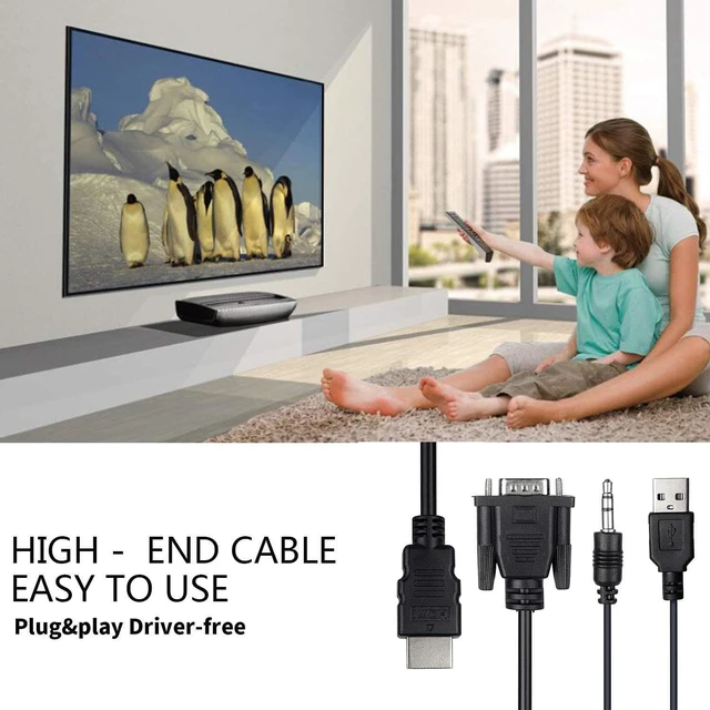 Alt view image 7 of 7 - VGA to HDMI Connector Cable 4FT, VGA to HDMI Cable, 1080P Active VGA Male to HDMI Male Analog Video Adapter Cable with Audio Output Converter Cable