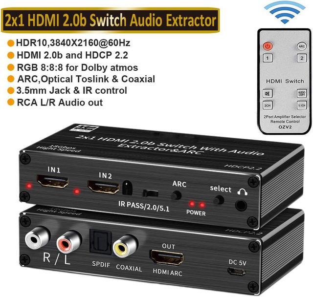 Jordbær forhold Mesterskab HDMI 2.0b Switch with Audio Extractor, Ultra HD 4K HDMI Switcher,HDMI to  HDMI + Optical Toslink SPDIF + 3.5mm R/L Audio Supports HDCP 2.2 4K@60Hz,  3D, 1080P for PS4/PS5, Xbox, Roku, Apple
