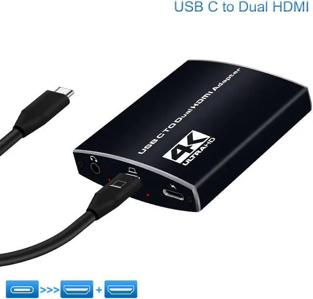 Main image of 2 Port USB C Hub to Dual HDMI-4K 60HZ Dual Screen Expansion Type C Docking Station with 100W Power Delivery and 3.5mm Audio Jack For Macbook Laptop Mobile Phone PC