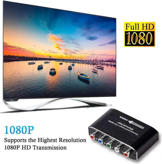 Alt view image 4 of 7 - Component to HDMI Converter with Scaler Function, Jansicotek YPbPr to HDMI Converter, 5RCA RGB to HDMI Converter Adapter Includes HDMI and Component Cables(Aluminum)