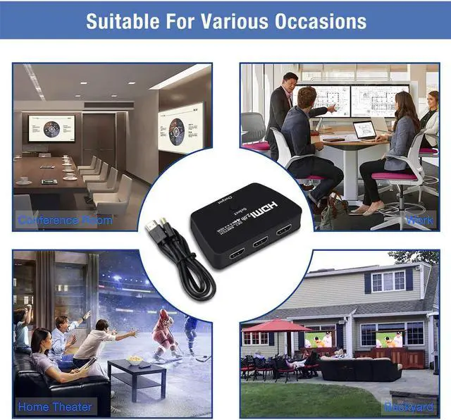 Alt view image 6 of 7 - HDMI Switch 4K with HDMI Cable,3 Port 4K HDMI Switcher ,hdmi hub Switch 3 in 1 Out,HDMI Video Switch Adapter,Supports 4K,3D,HDMI2.0,HDCP2.2,for Fire Stick 4K,roku Stick,HDTV,PS4/5,Game Consoles, PC