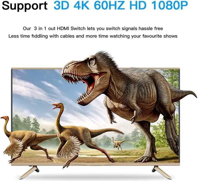 Alt view image 4 of 7 - 4K@60Hz 3 Port HDMI Switch, 3 in 1 Out HDMI Switcher Selector Support HDR & HDCP 2.2 & Full 3D with IR Remote Control for Nintendo Switch,Xbox PS5/PS4,Fire Stick,Roku,Apple TV