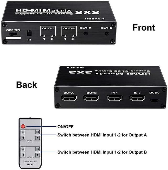 Repartidor Matrix Switch HDMI 3x2 + extensor 50m, 3D EDID HDCP 4K HD  3840x2160 Dolby AC3, DTS5.1, DTS7.1 + control remoto ACTii