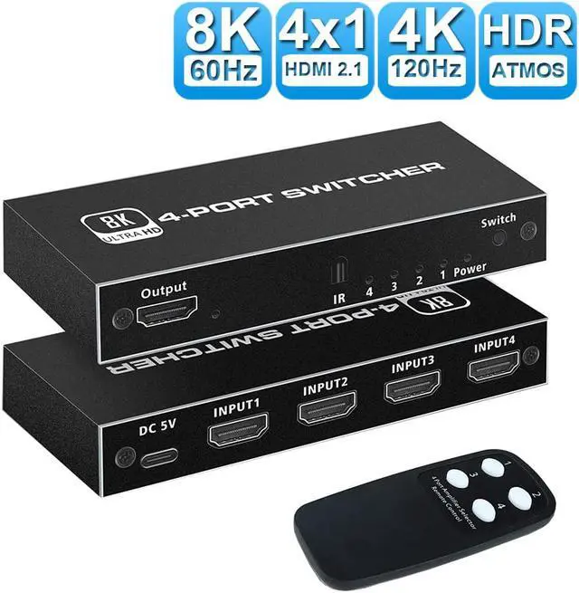 Main image of 8K@60Hz HDMI Switch, HDMI Switcher Selector Box 4 in 1 Out, 3-Port HDMI Hub Supports 48Gbps 8K@60Hz, 4K@120Hz, HDR 10,HDCP 2.3 Compatible with PS4/5 Roku Xbox TV Monitor Projector