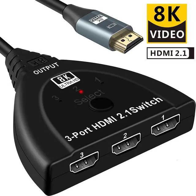 Main image of HDMI Switch 8K@60Hz with Pigtail Cable, 3 Port HDMI Switcher Splitter, HDMI Switch Box Hub Support UltraHD, HDR,8K 4K 3D 1080P, for PS4 Xbox DVD Player Fire Stick Apple TV PC, OZ8Q3-1