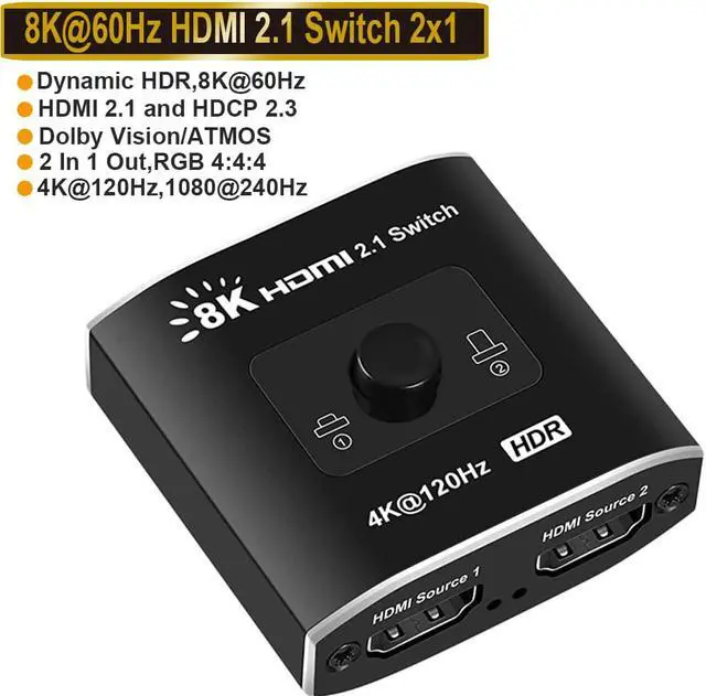 Main image of Jansicotek 8K 60Hz UHD HDMI Switch 2 in 1 Out High Speed 48Gbps HDMI Switcher Support 8K@60Hz 4K@120Hz for HDTV/Monitors/Laptops/PS5/Xbox and etc.(OZ8Q2B)