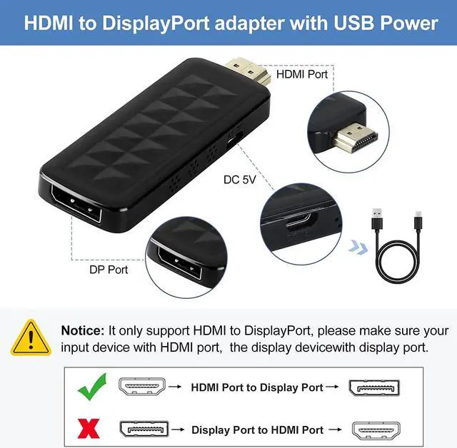 Alt view image 2 of 7 - Jansicotek HDMI to DisplayPort Adapter 4K60Hz, Active HDMI 2.0 Male to DisplayPort 1.4 Female Converter, HDMI Output to DP Input Adapter for Monitor, Xbox One, PS4, Mac Mini