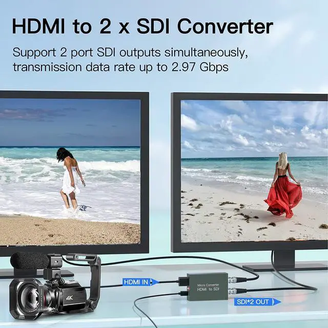 Alt view image 4 of 7 - 1080P@60HZ HDMI to SDI, HDMI to SDI Converter Two SDI Output Audio Embedder Support HDMI 1.3, 3G/ HD-SDI Auto Format Detection Extender Supports HDCP 1.3 for Camera CCTV (Black)
