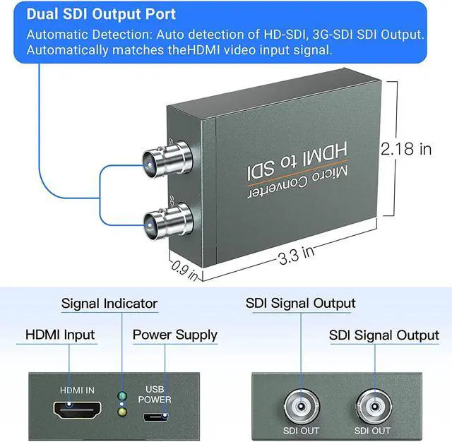 Alt view image 6 of 7 - 1080P@60HZ HDMI to SDI, HDMI to SDI Converter Two SDI Output Audio Embedder Support HDMI 1.3, 3G/ HD-SDI Auto Format Detection Extender Supports HDCP 1.3 for Camera CCTV (Black)