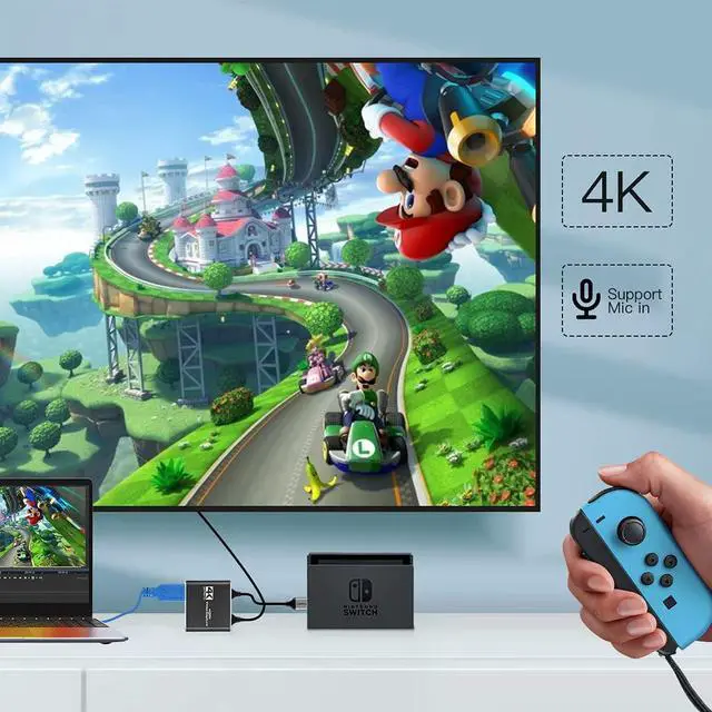 Alt view image 6 of 8 - 4K Capture Card USB 3.0, HDMI Video Capture Card to USB with Microphone & HDMI Loop-Out, Capture Card 1080p 60fps for Streaming, Compatible with Nintendo Switch/Game Console/Phone